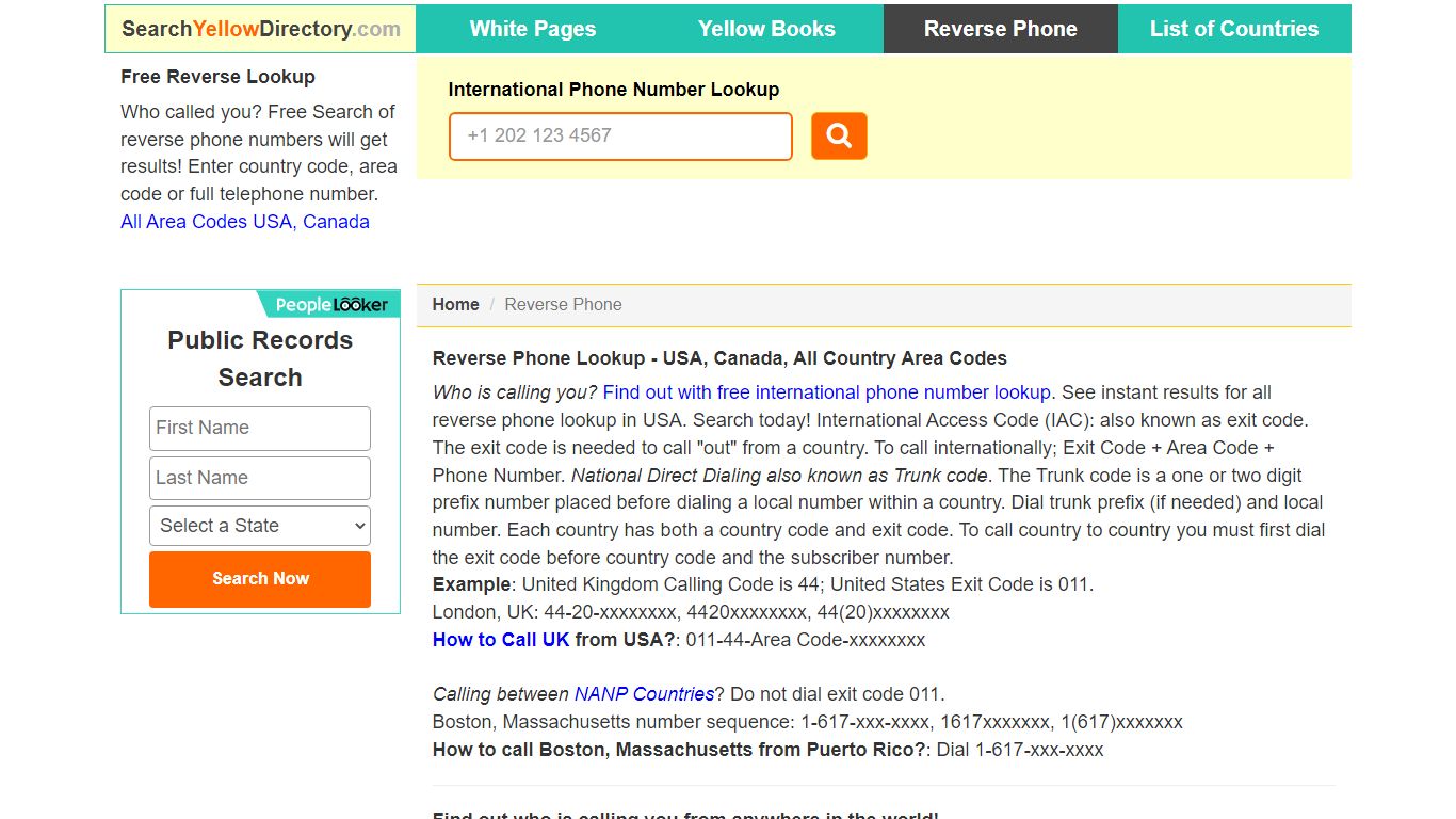Reverse Phone Lookup, International Area Codes Search